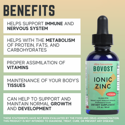Liquid Ionic Zinc Ultra Concentrate by Bovost for Immune Support | No-GMO Pure Dietary Supplement | Vegan and Children Safe | 2 fl oz 118 Servings