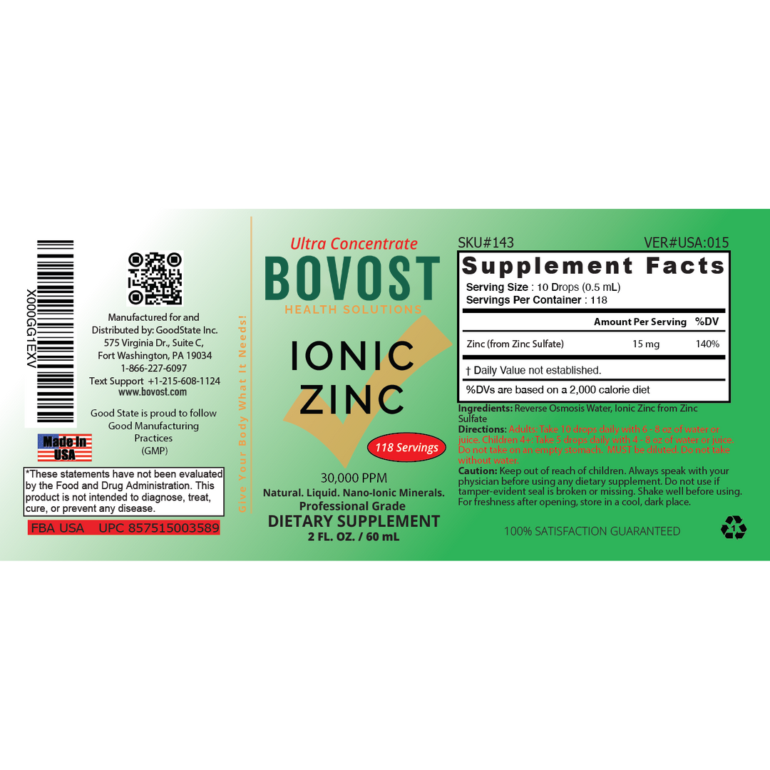 Liquid Ionic Zinc Ultra Concentrate by Bovost for Immune Support | No-GMO Pure Dietary Supplement | Vegan and Children Safe | 2 fl oz 118 Servings
